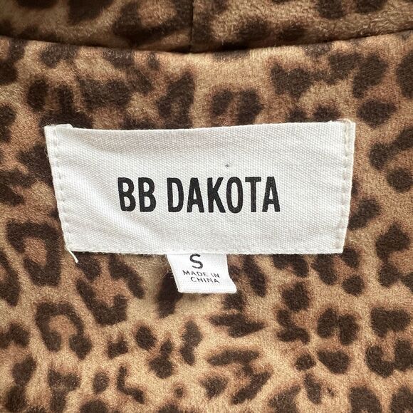 BB Dakota Women Faux Suede Brown Leopard Animal Print Open Drape Front Jacket S - Picture 3 of 11